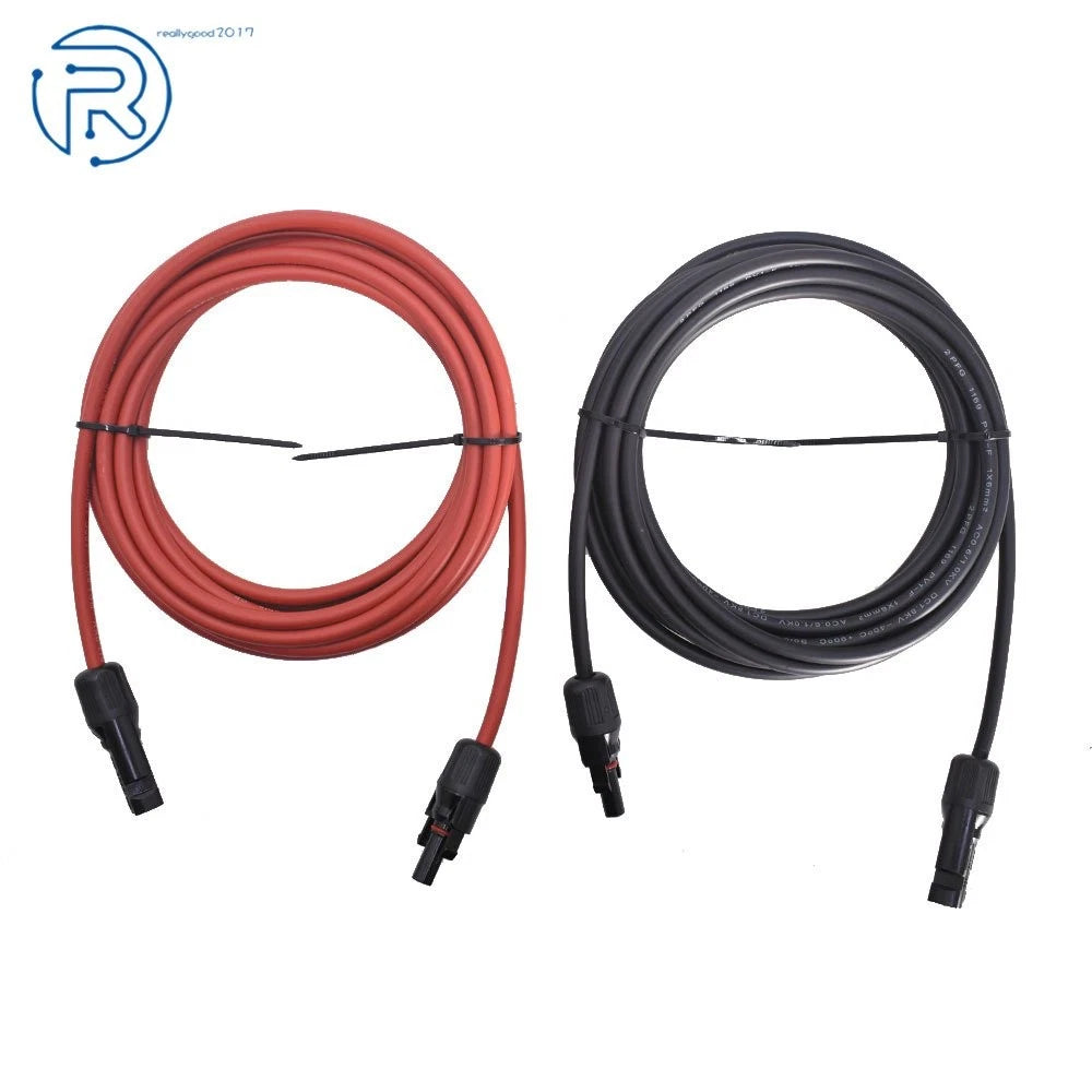 Set of 2 Solar Panel Extension Cables for Universal Use (10 AWG)