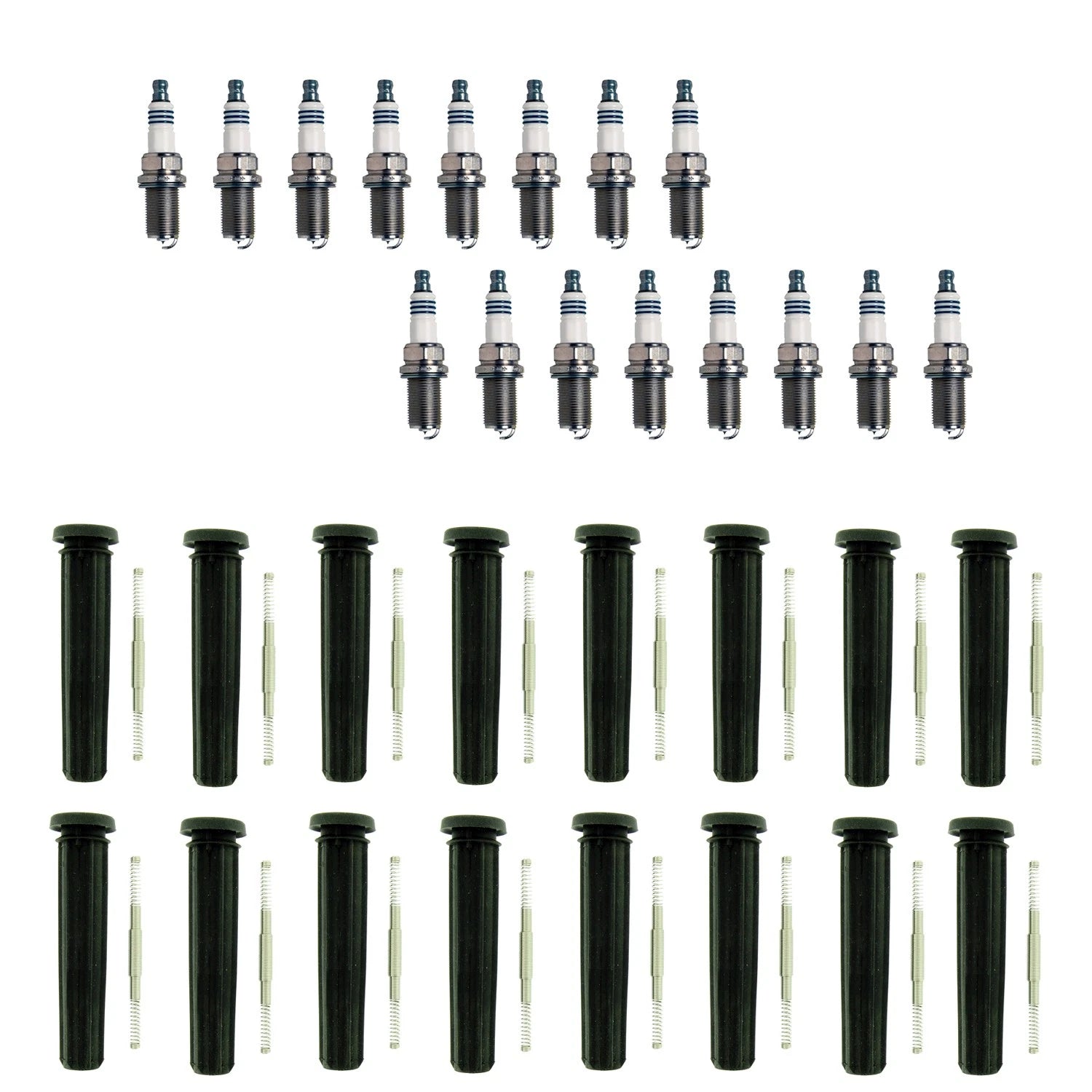 Set of 16 Denso Iridium Spark Plugs & NGK Coil Boots for Charger 6.2 V8 (2011–2023)