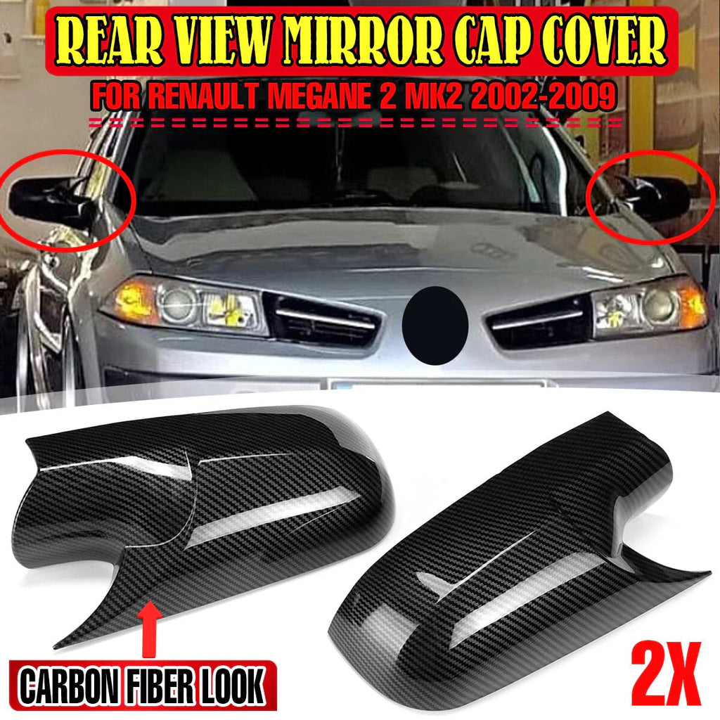 Carbon Style Rear View Mirror Cover Cap for Renault Megane 2 (2002–2009)