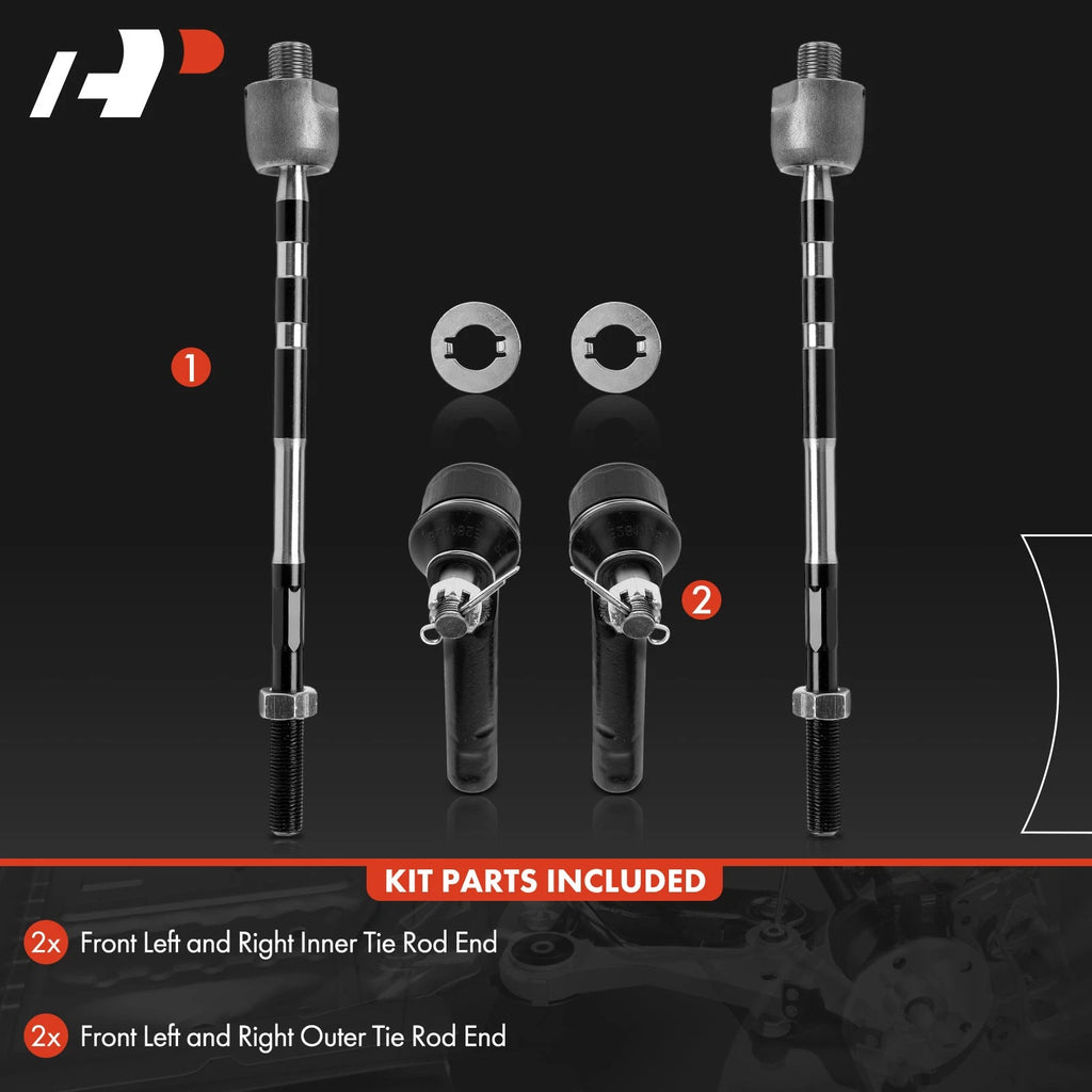 Set of 4 Front Inner & Outer Steering Tie Rod Ends for Subaru Outback Legacy