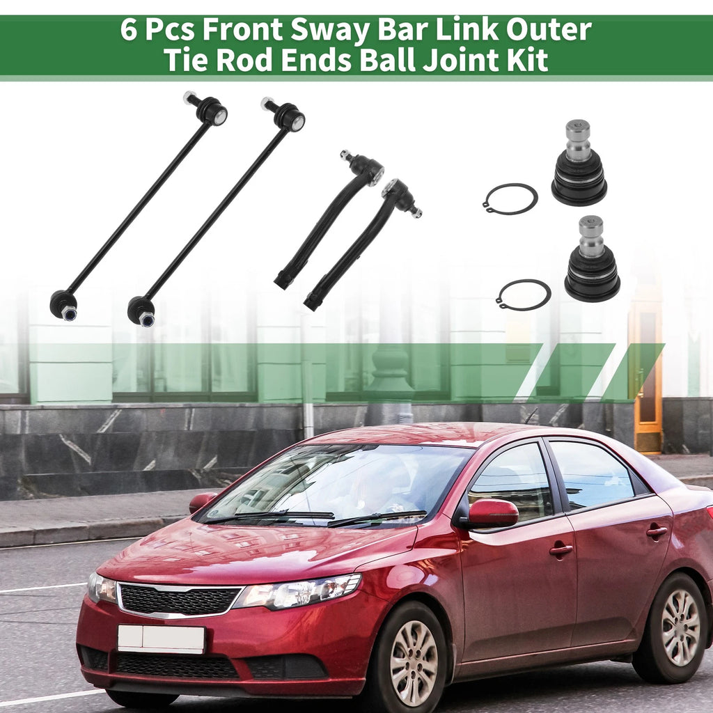 Set of 6 Front Outer Tie Rod Ends & Sway Bar Link for Kia Sorento 