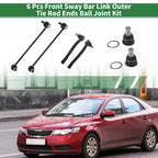 Set of 6 Front Outer Tie Rod Ends & Sway Bar Link for Kia Sorento 