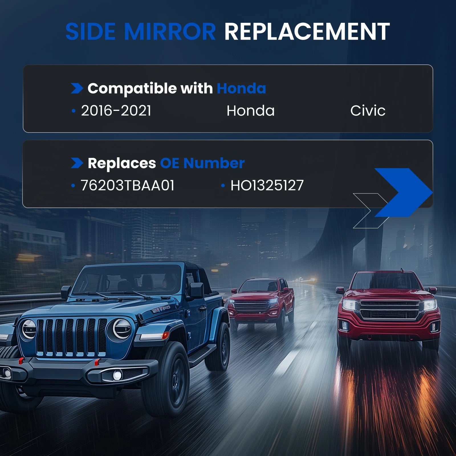 Heated Driver Side Mirror Glass for Honda Civic (2016–2021)