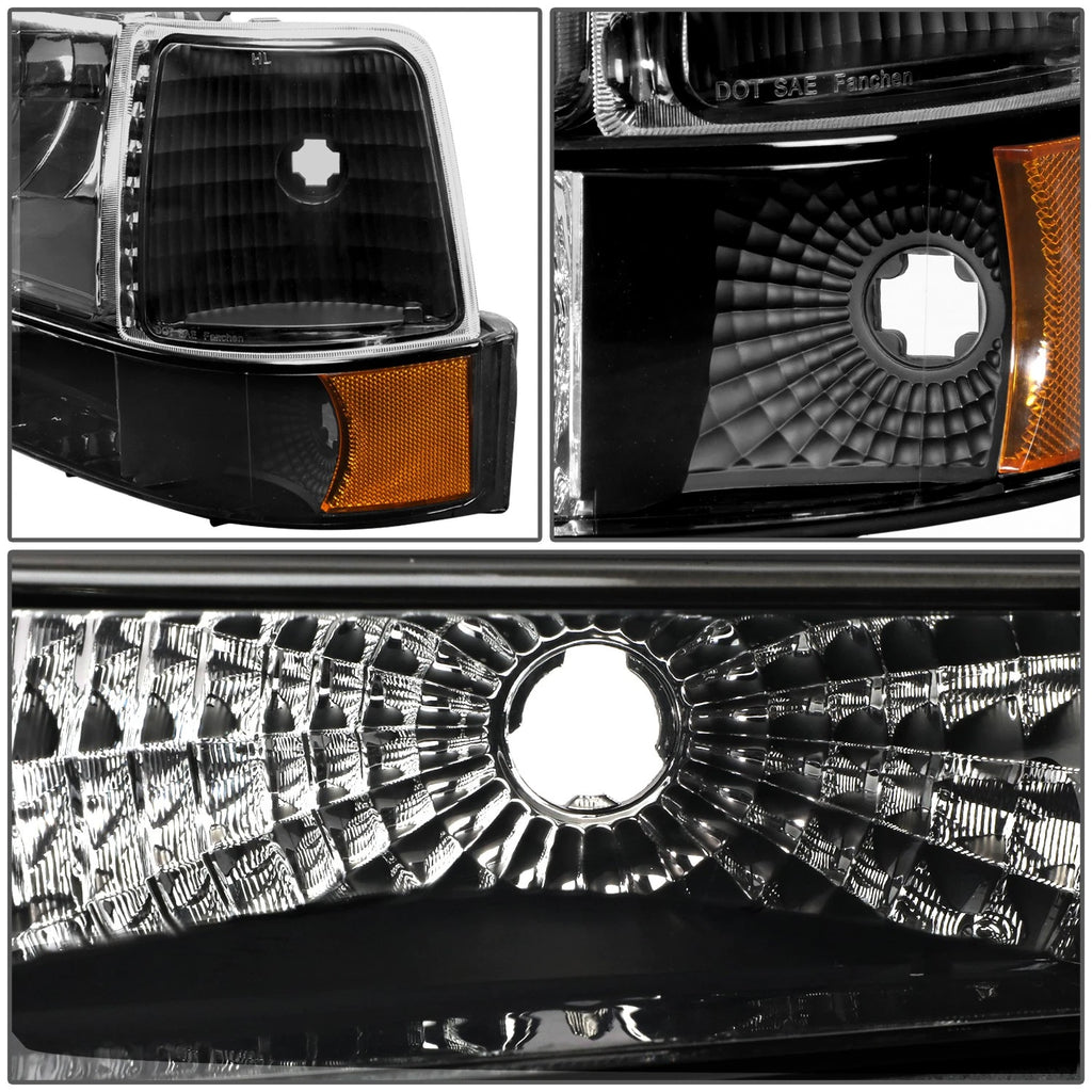 Headlight Bumper Lamps Set for Ford F150/F250/F350 (1992–1996) Black Amber