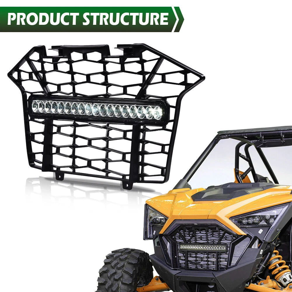 Front Bumper Mesh Grille for Polaris RZR PRO XP (2020–2024) with LED Light