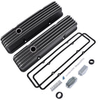 Finned Aluminum Tall Valve Covers for Chevy Small Block (283-400) Black