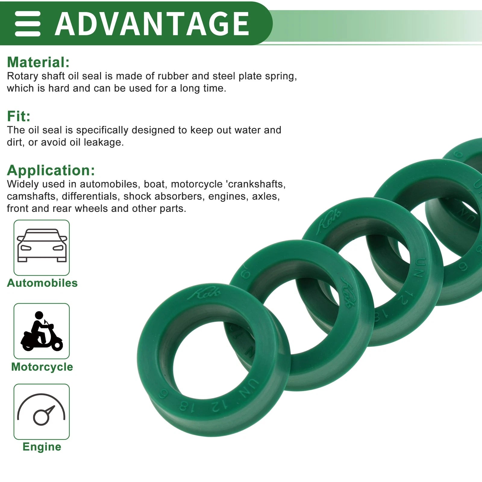 Set of 5 Oil Seal Rotary Shaft Seal 12x18x6mm High Pressure Green for Various Models
