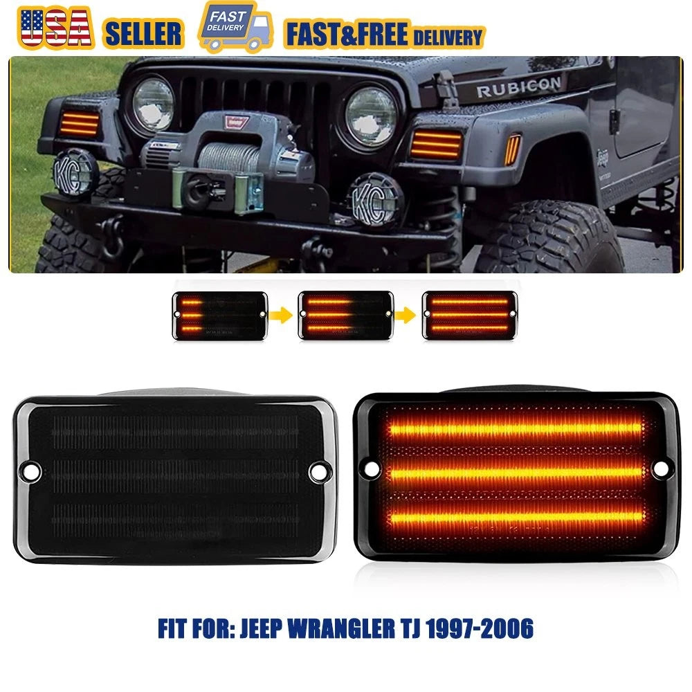 Dynamic LED Front Side Marker Bumper Signal Light for Jeep Wrangler TJ (1997–2006)