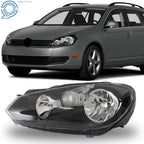 Driver Side Headlight for Volkswagen Golf/Jetta Sportwagen (2010–2014) Halogen Black