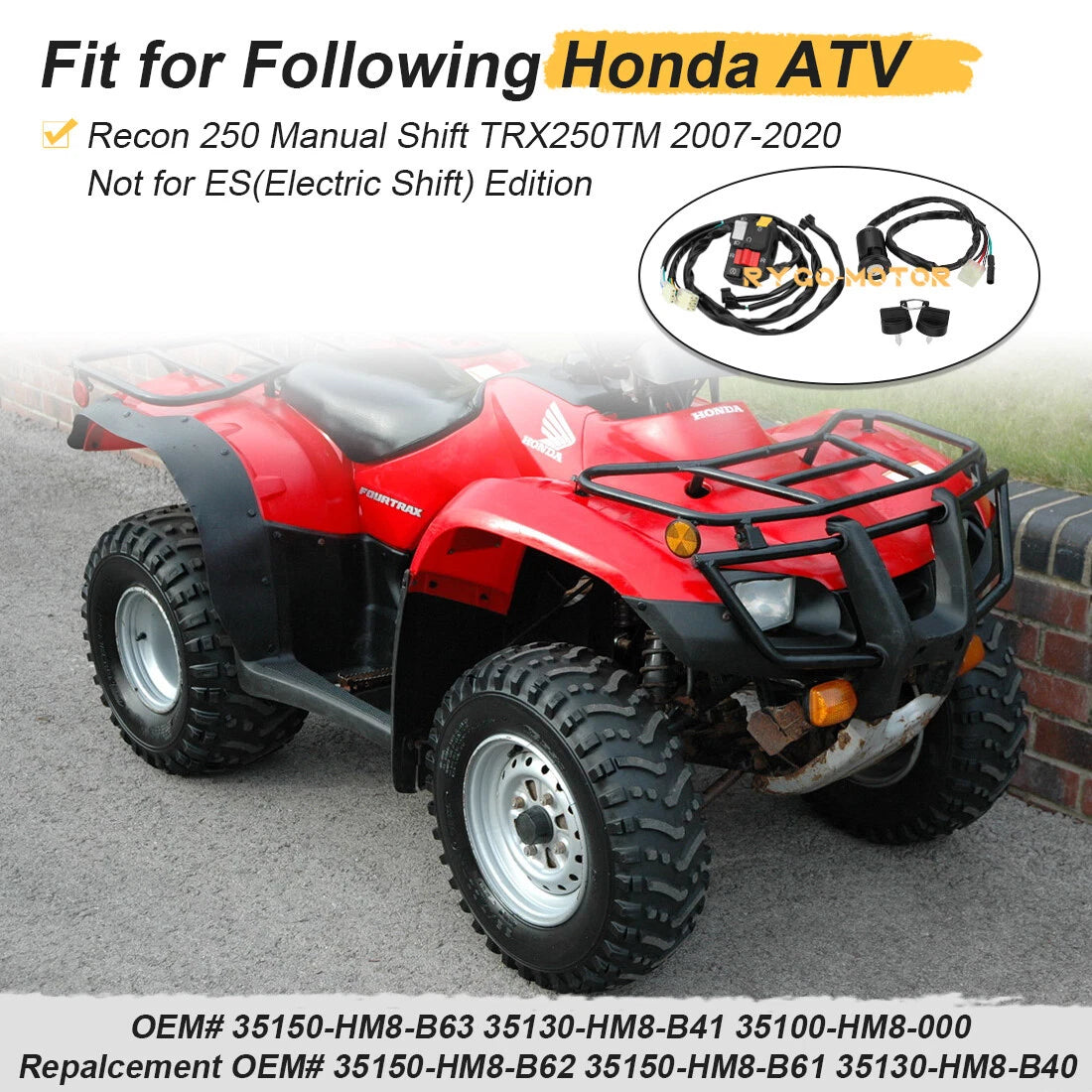 Left Handlebar Switch & Key Switch for Honda Recon 250 TRX250TM (2007–2020)