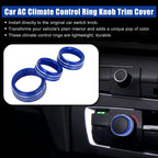 3pcs Blue AC Climate Control Ring Knob Trim Cover for Dodge Challenger (2015–2023)