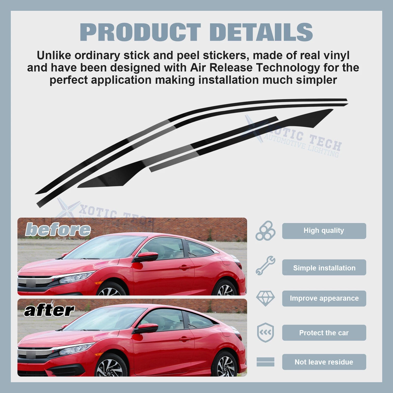 Chrome Delete Blackout Window Precut Vinyl Cover for Honda Civic (2016-2021)