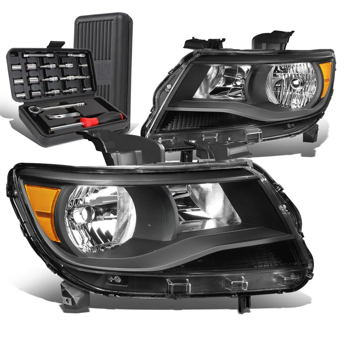 Pair of Black/Amber Turn Signal Headlights for Chevy Colorado (2015–2020)