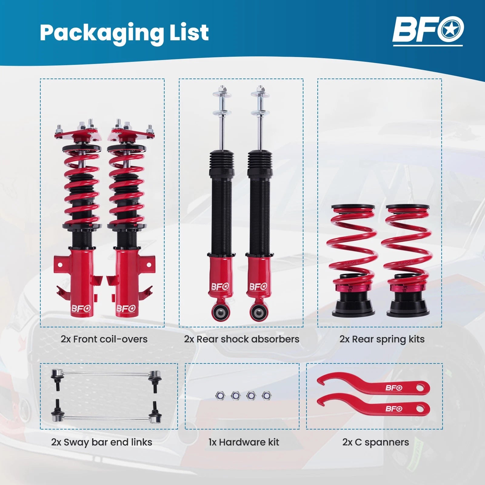 BFO Coilovers Suspension Lowering Kit for Honda Civic DX LX EX SE (2012–2015)