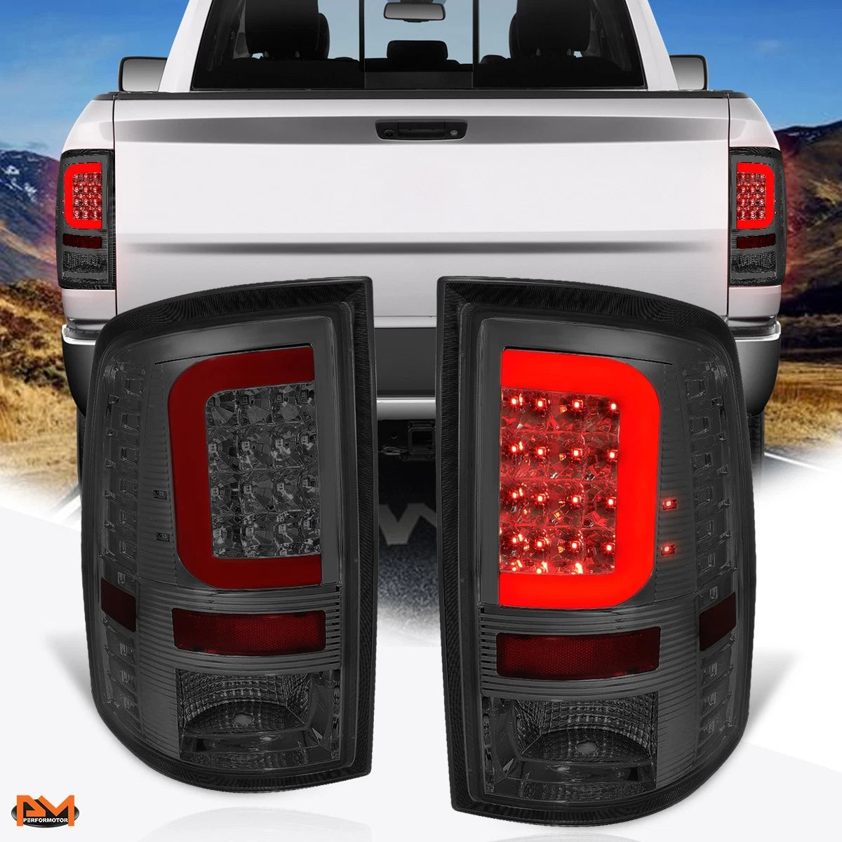 3D LED C-Bar Tail Light for Dodge Ram Pickup (2009–2017) - Red, Smoked