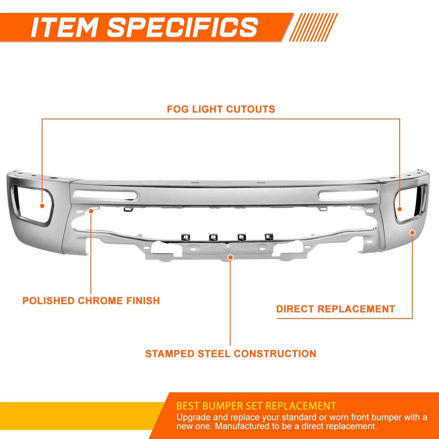 Steel Front Bumper Face Bar for Ford Ranger (2019–2024) Chrome