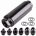 High Flow Inline Fuel Filter 100 Micron Cleanable 6AN/8AN/10AN Adapter