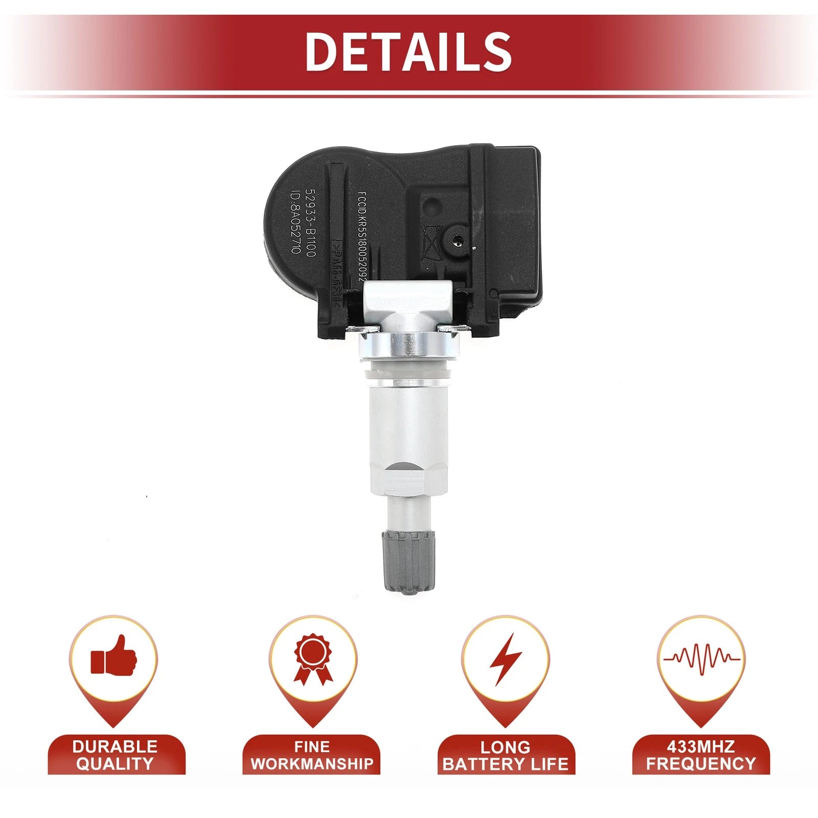 Tire Pressure Sensor for Hyundai Accent (2015–2017) 52933B1100 433MHz