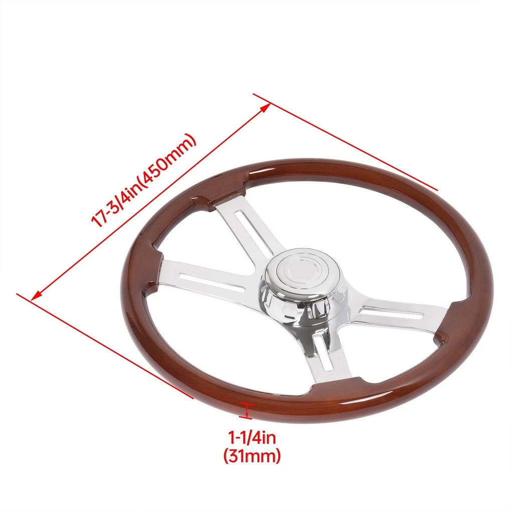 18" Chrome Wood Steering Wheel for Freightliner Kenworth Peterbilt (1986–Present)
