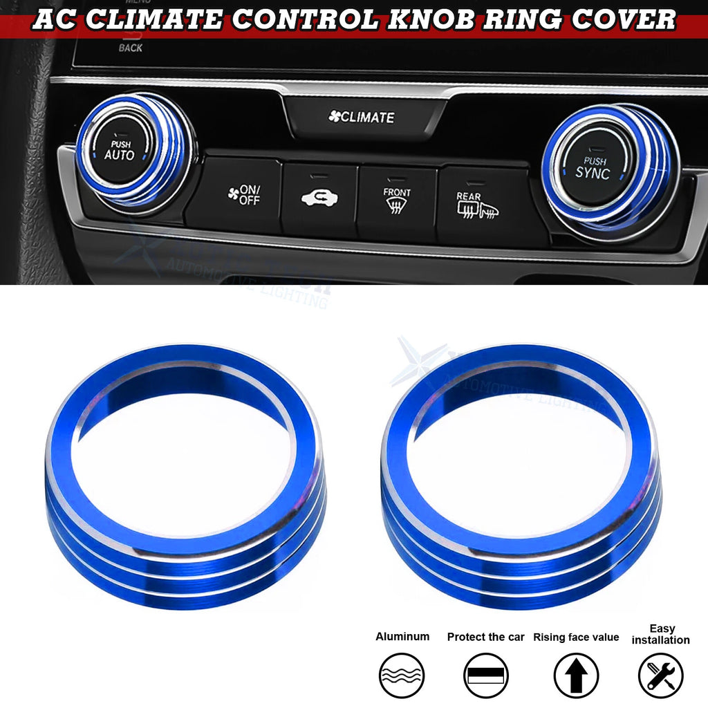 2PCS Blue AC Climate Control Knob Ring Cover for Honda Civic 2016–2021