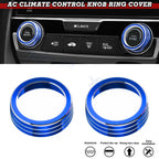 2PCS Blue AC Climate Control Knob Ring Cover for Honda Civic 2016–2021