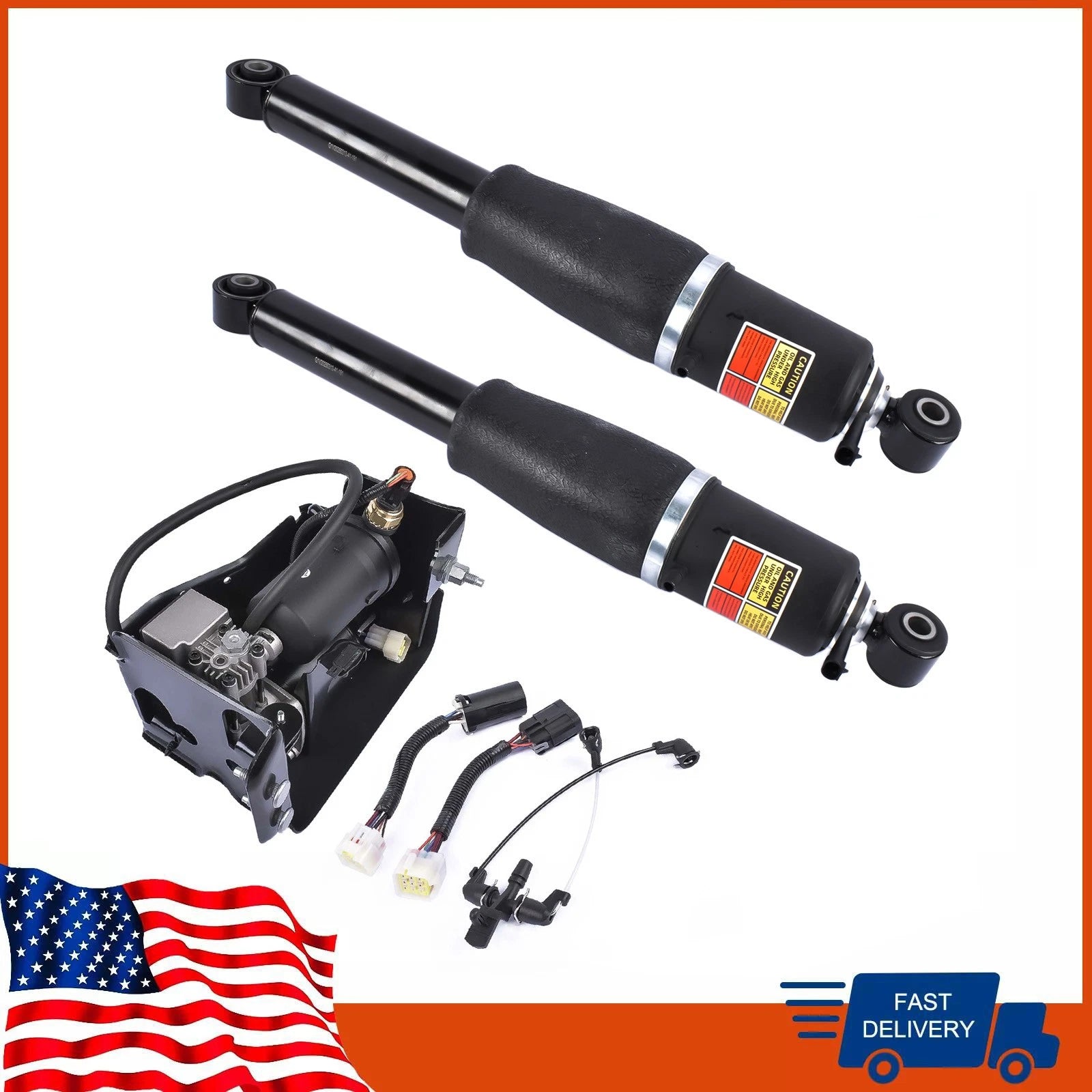 2X Rear Air Shocks with Compressor Pump for Chevy Avalanche GMC Yukon XL (2002-2013)