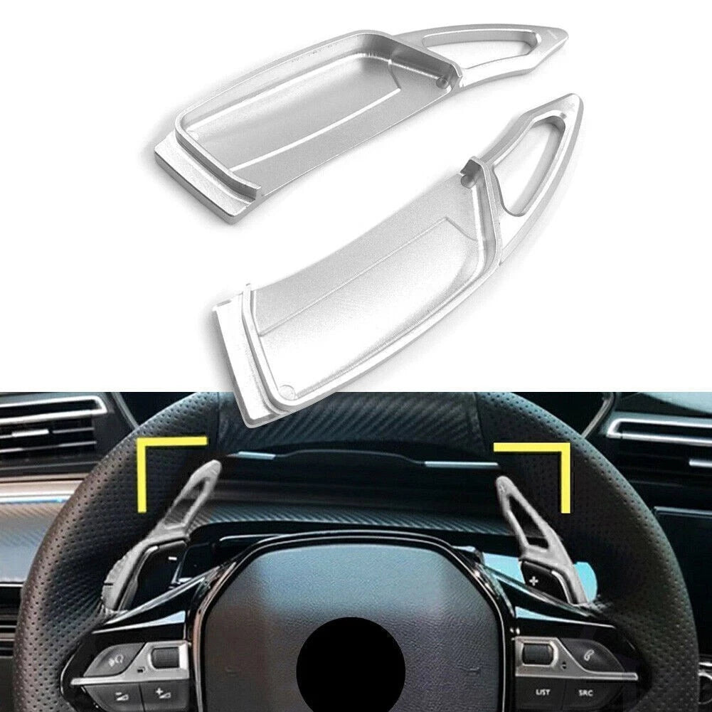 Set of 2 Silver Steering Wheel Paddle Shifter Extensions for Peugeot 3008 5008 (2017–2022)