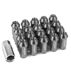 Set of 20 Open End M12x1.25 50mm Tall Gun Metal Universal Lug Nuts + Lock Key