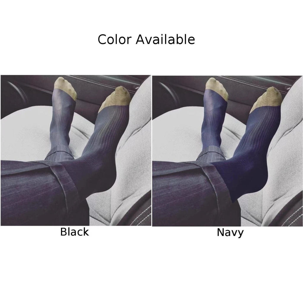 Knee High Dress Socks for Men - Ultra Thin Sheer Silky Striped (1 Pair)
