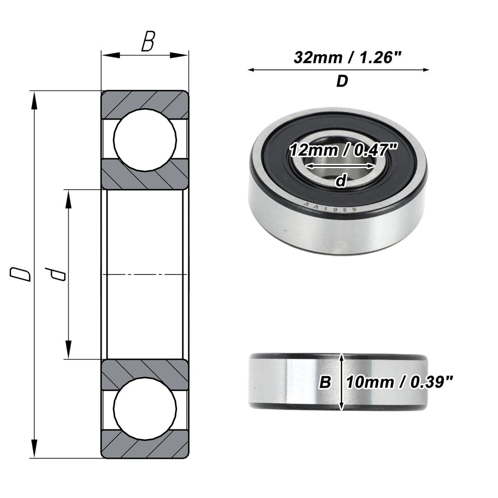 6201VV Deep Groove Ball Bearing for Scooter Skateboard Wheel (12x32x10mm)
