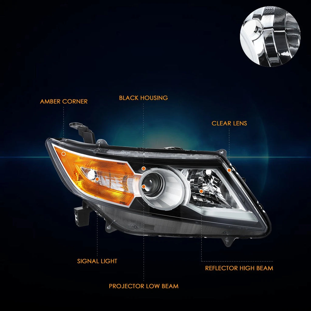 Right Side Projector Headlight Lamp Black for Honda Odyssey (2014–2017)