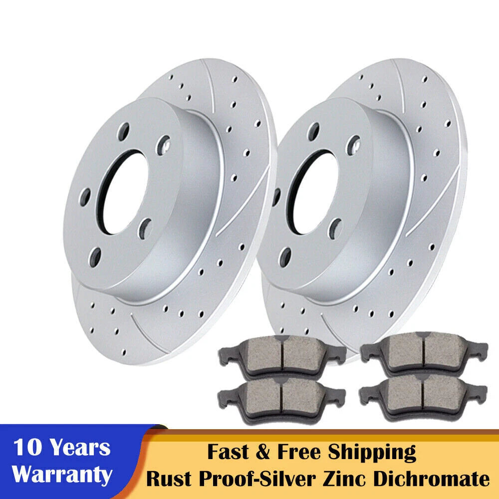 Rear Slotted Brake Rotors and Ceramic Pads Kit for Ford Focus (2012–2018)