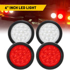4-Inch Round LED Red/White Tail Lights for Truck Trailer (12V)