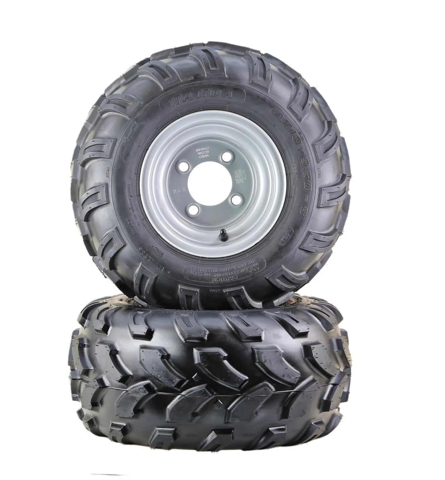 Set of 2 WANDA ATV Golf Cart Tires & Wheels 18X9.5-8 4PR on 4x4" Silver Wheel