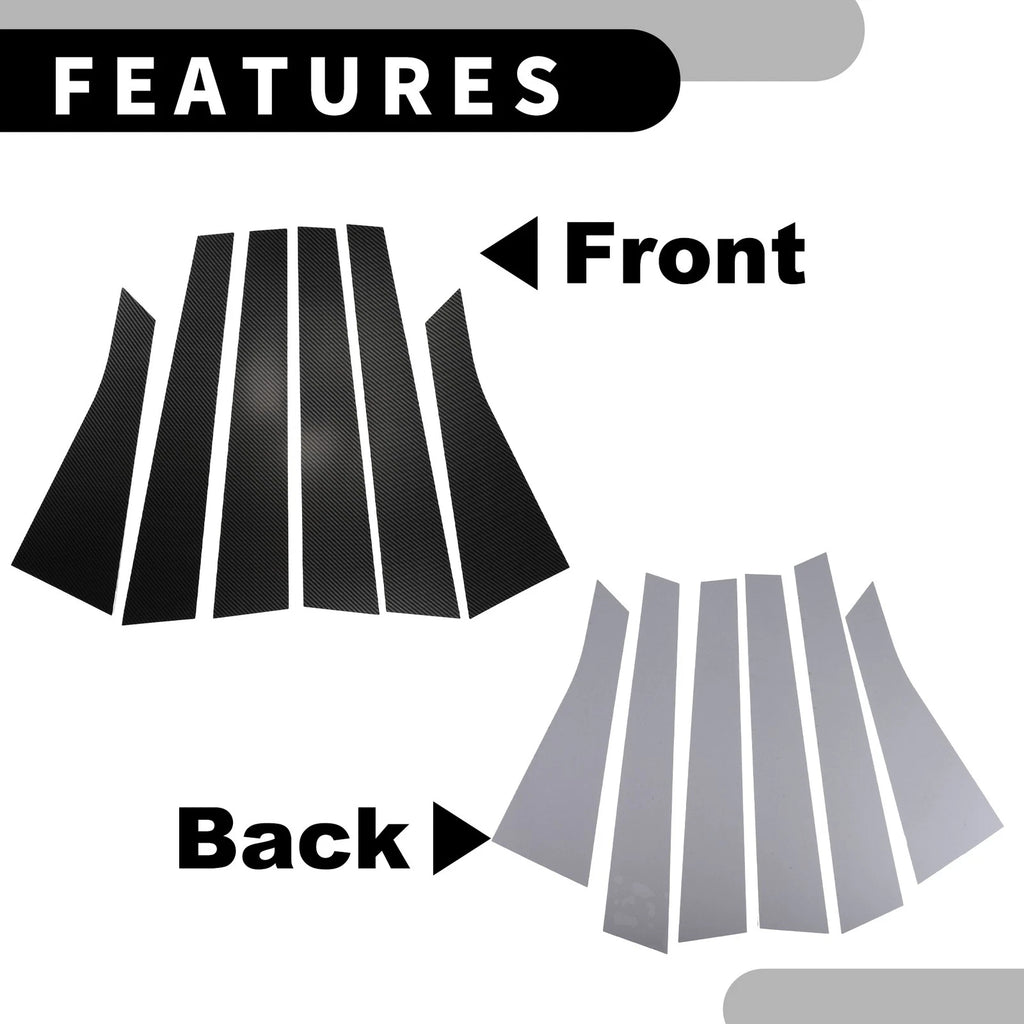 Set of 6 Car Pillar Window Trim Covers for Chevrolet Impala (2006–2013) Black Carbon Fiber