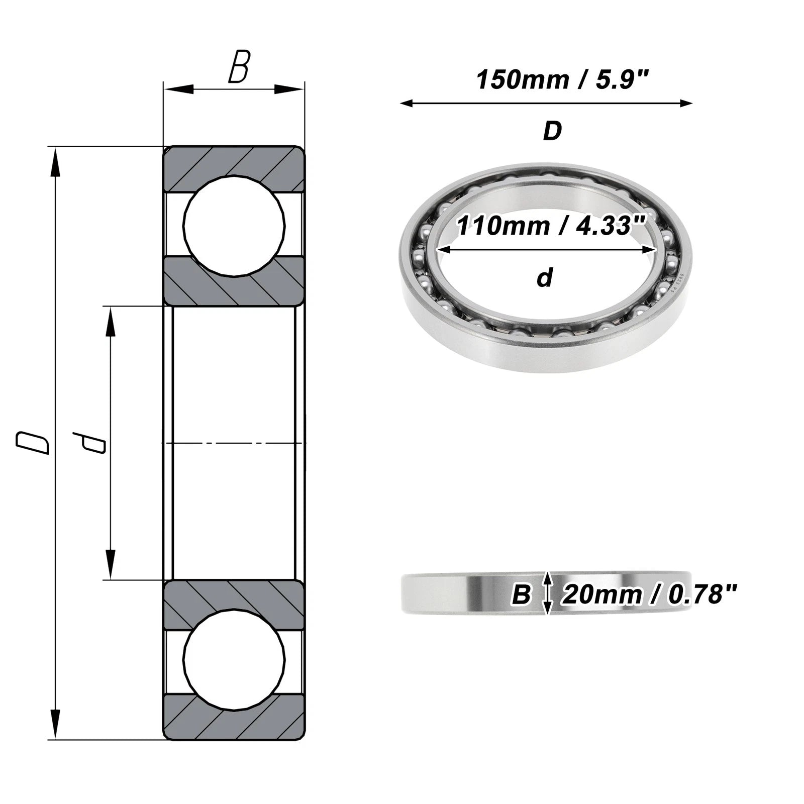 Deep Groove Ball Bearing 110x150x20mm for Scooter Skateboard (P5)