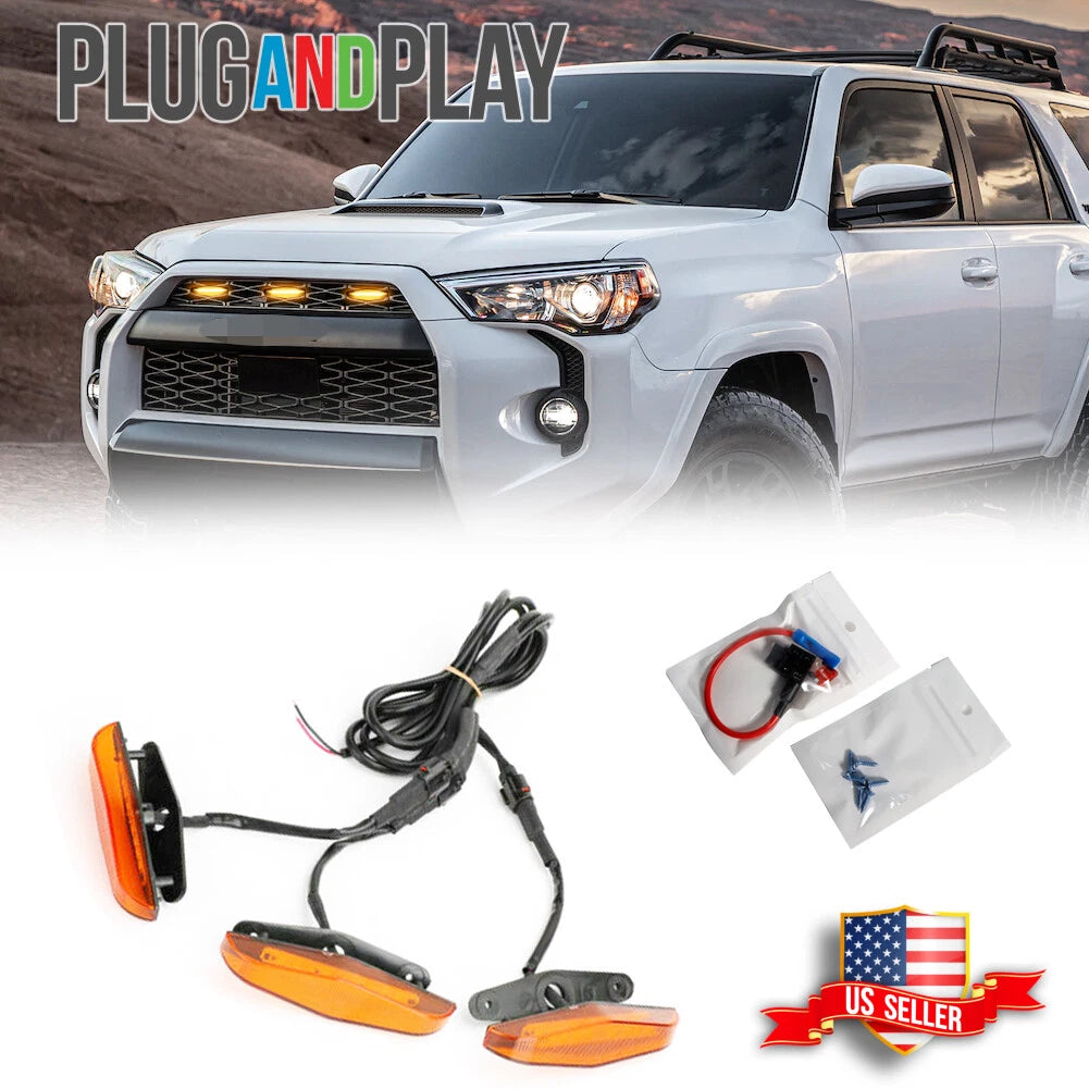 3PC Amber LED Front Grille Running Light Kit for Toyota 4Runner (2014–2023)