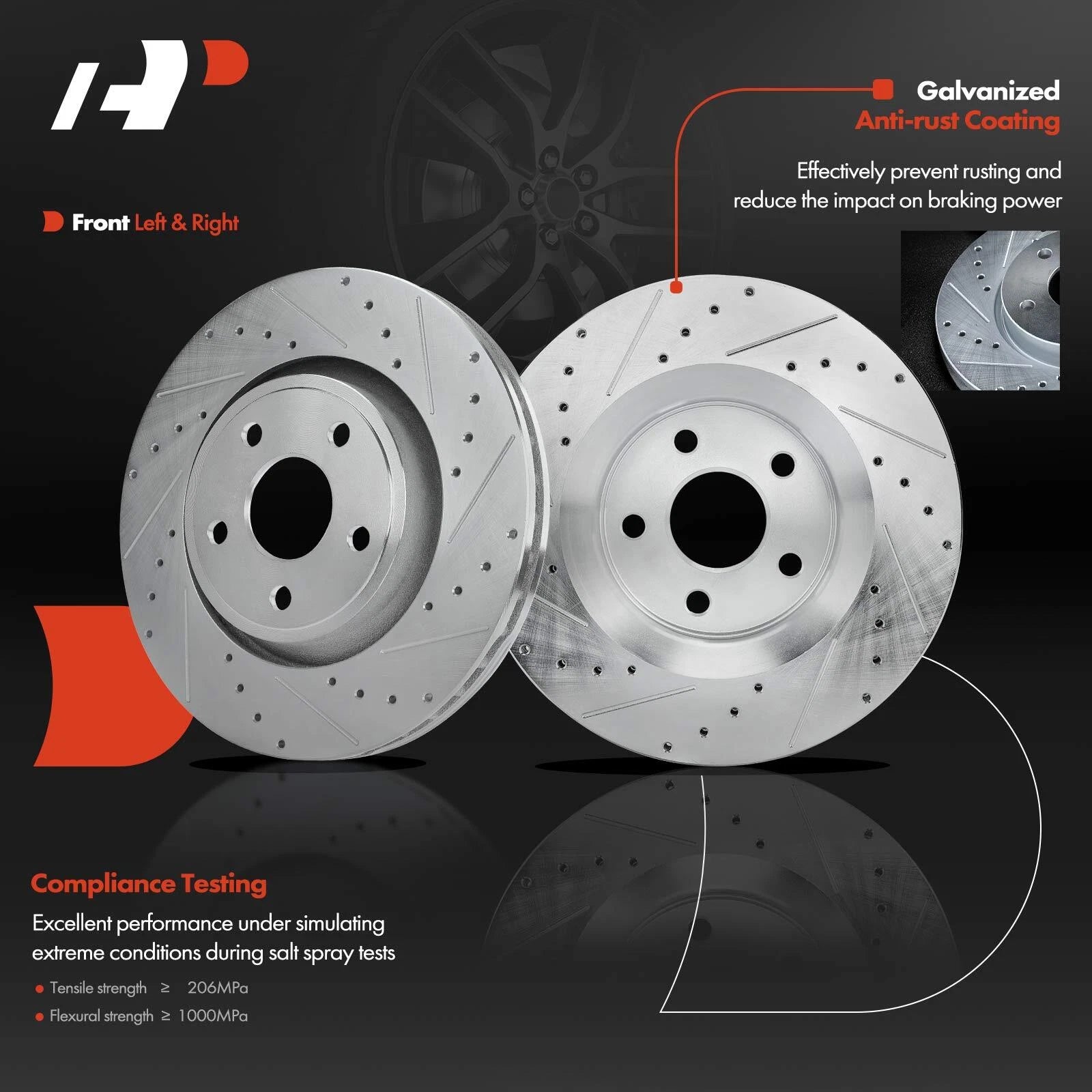 8x Front Drilled Brake Rotors & Pads for Jeep Grand Cherokee