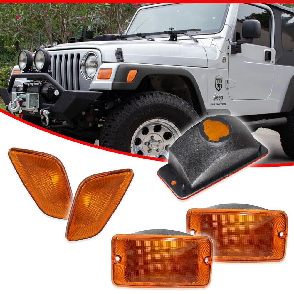 Set of 4 Front Bumper Signal & Fender Side Marker Lights for Jeep Wrangler (1997–2006)