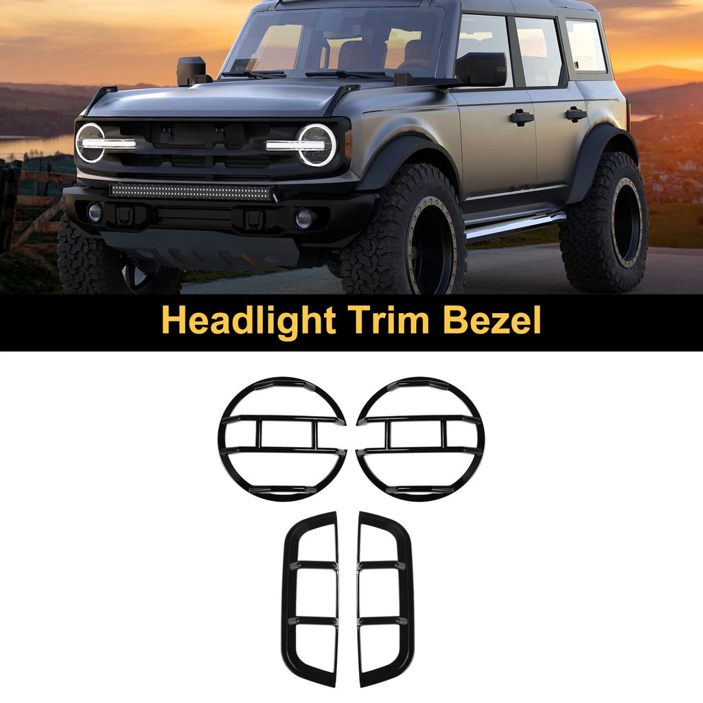 Set of 2 Headlight Trim Bezels for Ford Bronco (2021–2023) Gloss Black