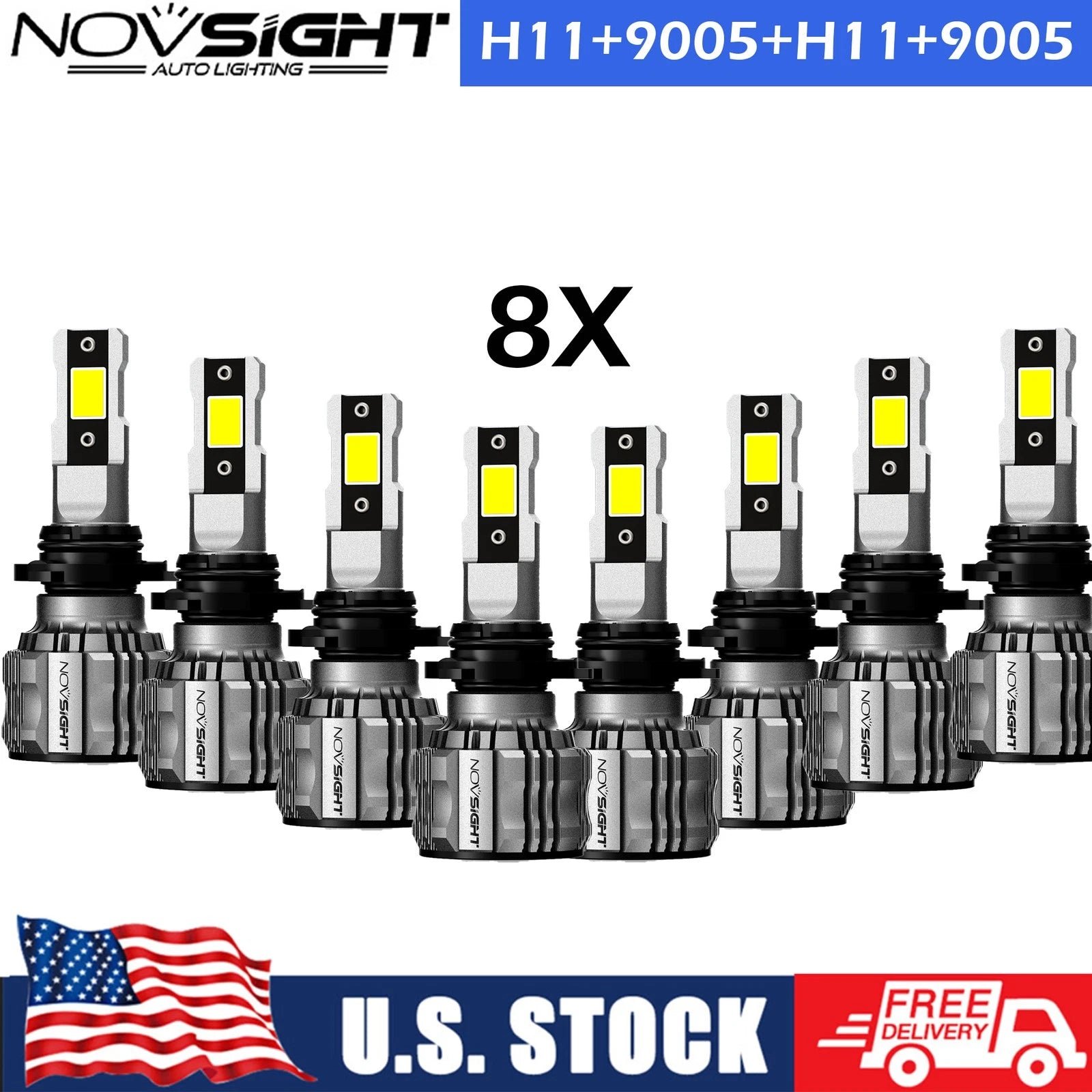 8X 9005 + H11 LED Headlight Combo for