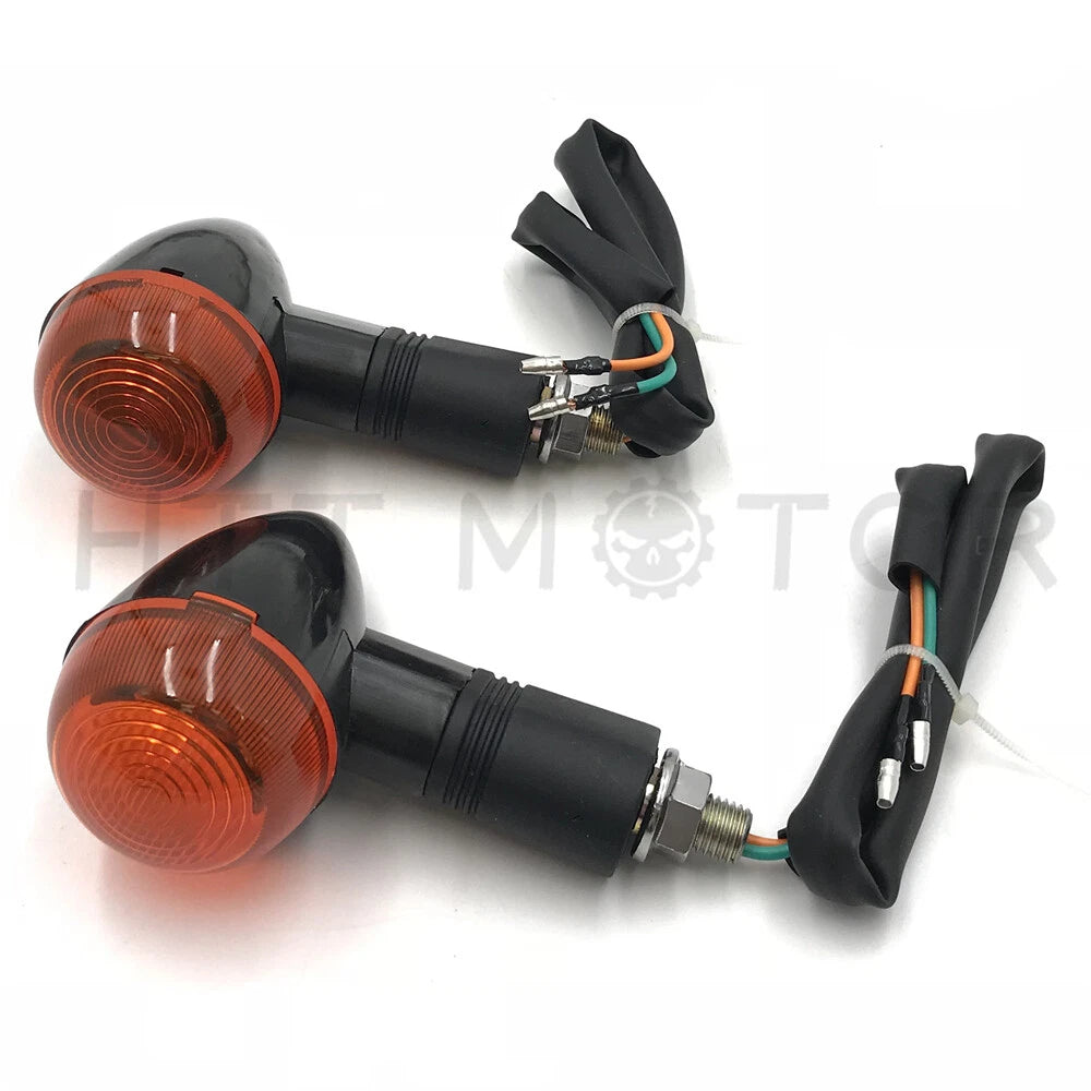 2X Turn Signal Indicators for Universal Motorcycle - Amber Light, Black Metal