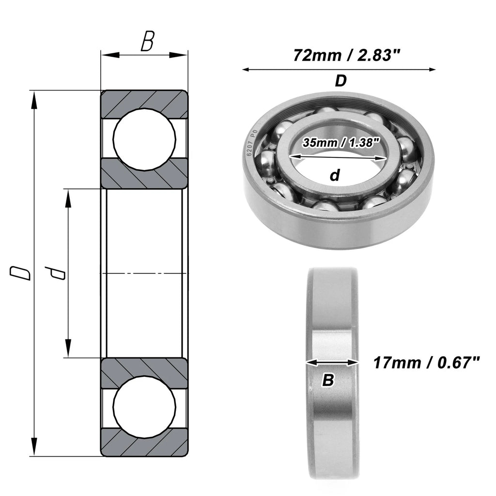 6207 Deep Groove Ball Bearing for Scooter Skateboard Wheel (P0 35x72x17mm)