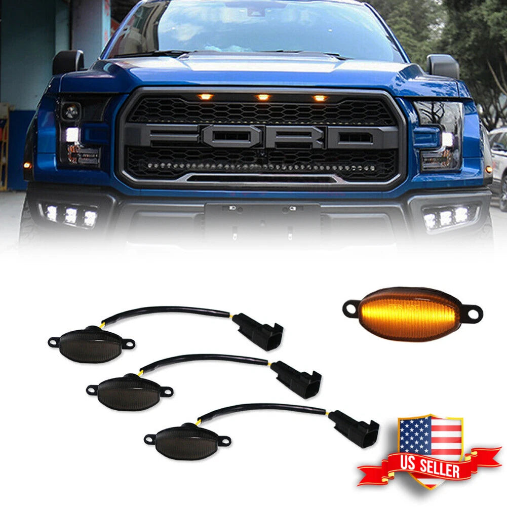 3Pcs Smoked 12-SMD Amber LED Front Grille Lights for Ford Raptor (2010–2014)