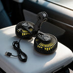 Dual Head USB Car Fan for Rear Seat Comfort (360° Rotation)