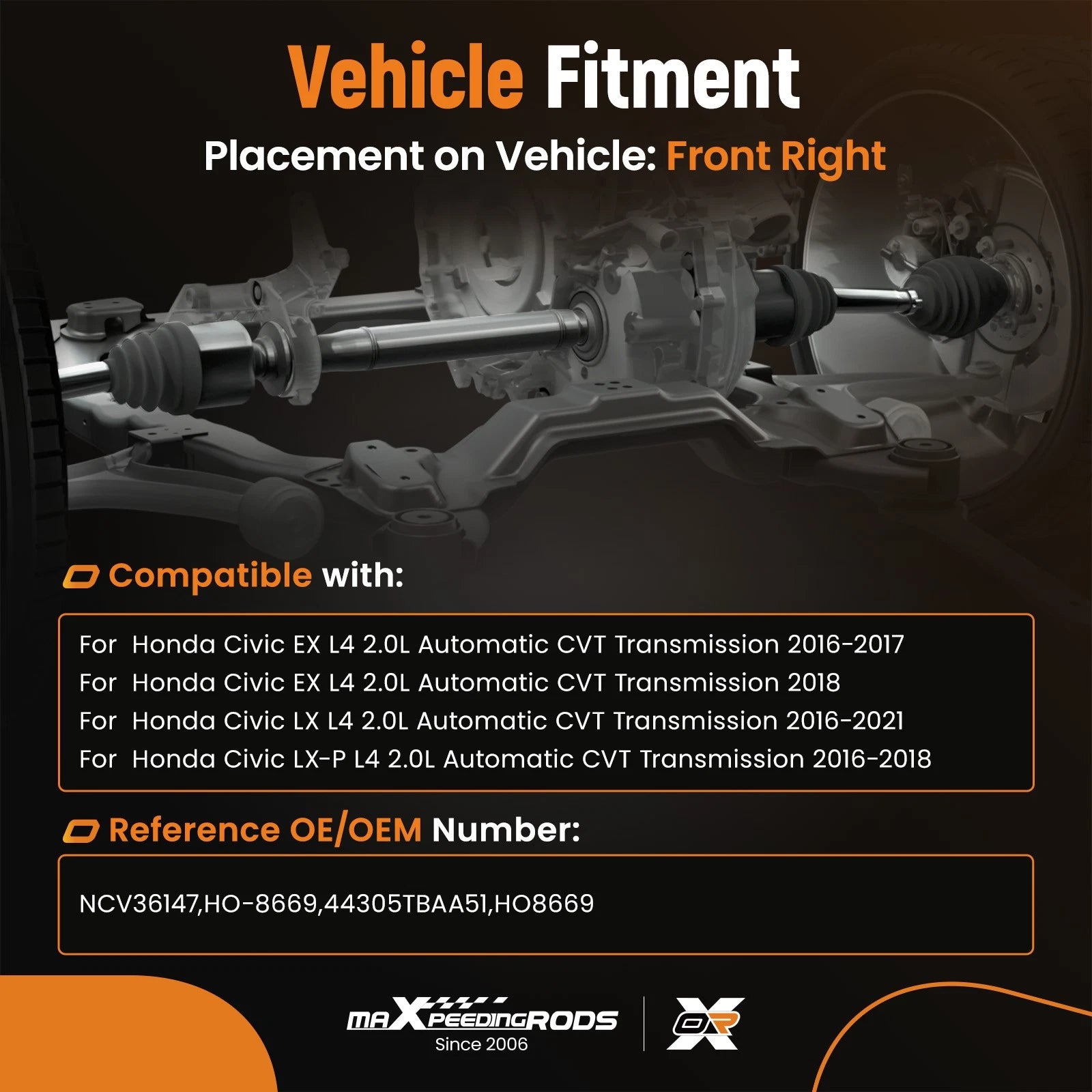 Front Right CV Axle Shaft for Honda Civic L4 2.0L (2016–2021)