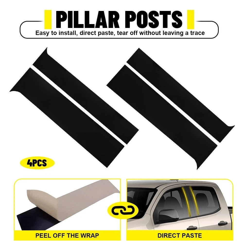 Set of 4 Glossy Black Window Pillar Posts Trim for Chevy Colorado (2015–2022)