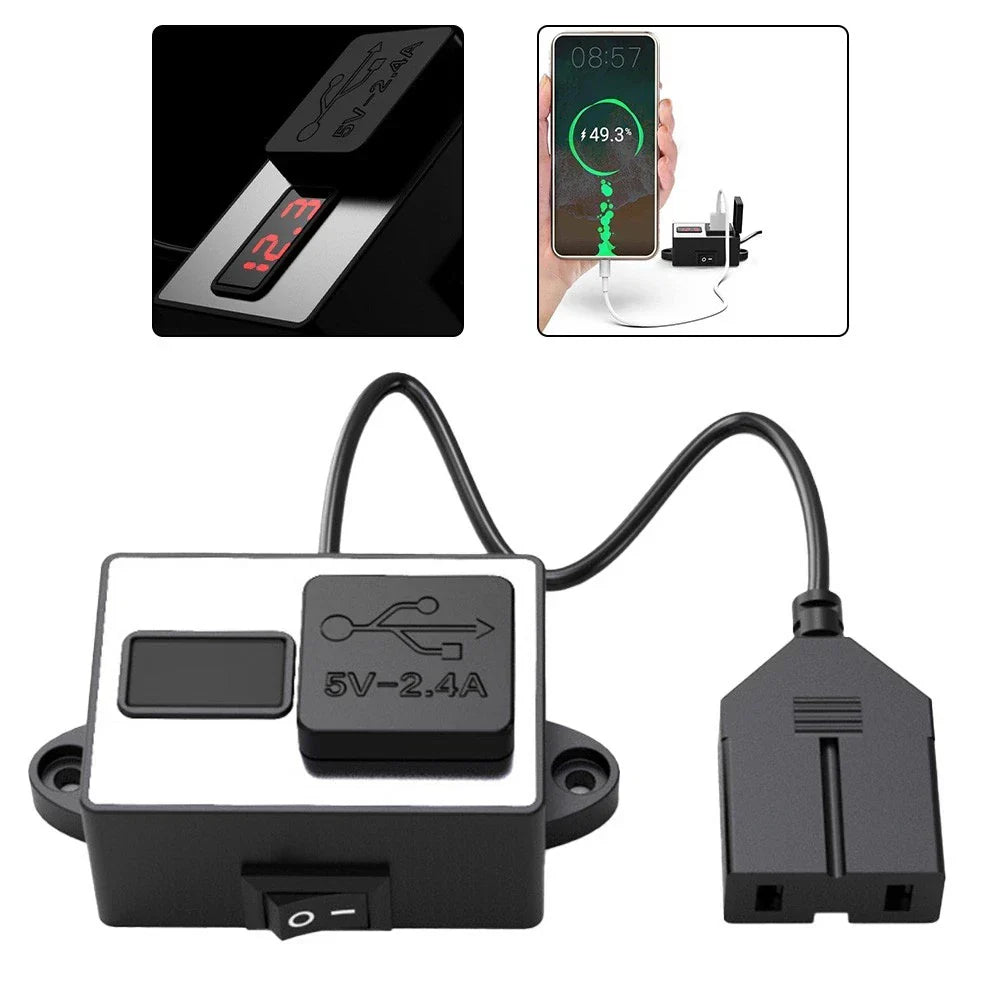 Battery Clamp USB Charger Dual Ports for Motorcycle