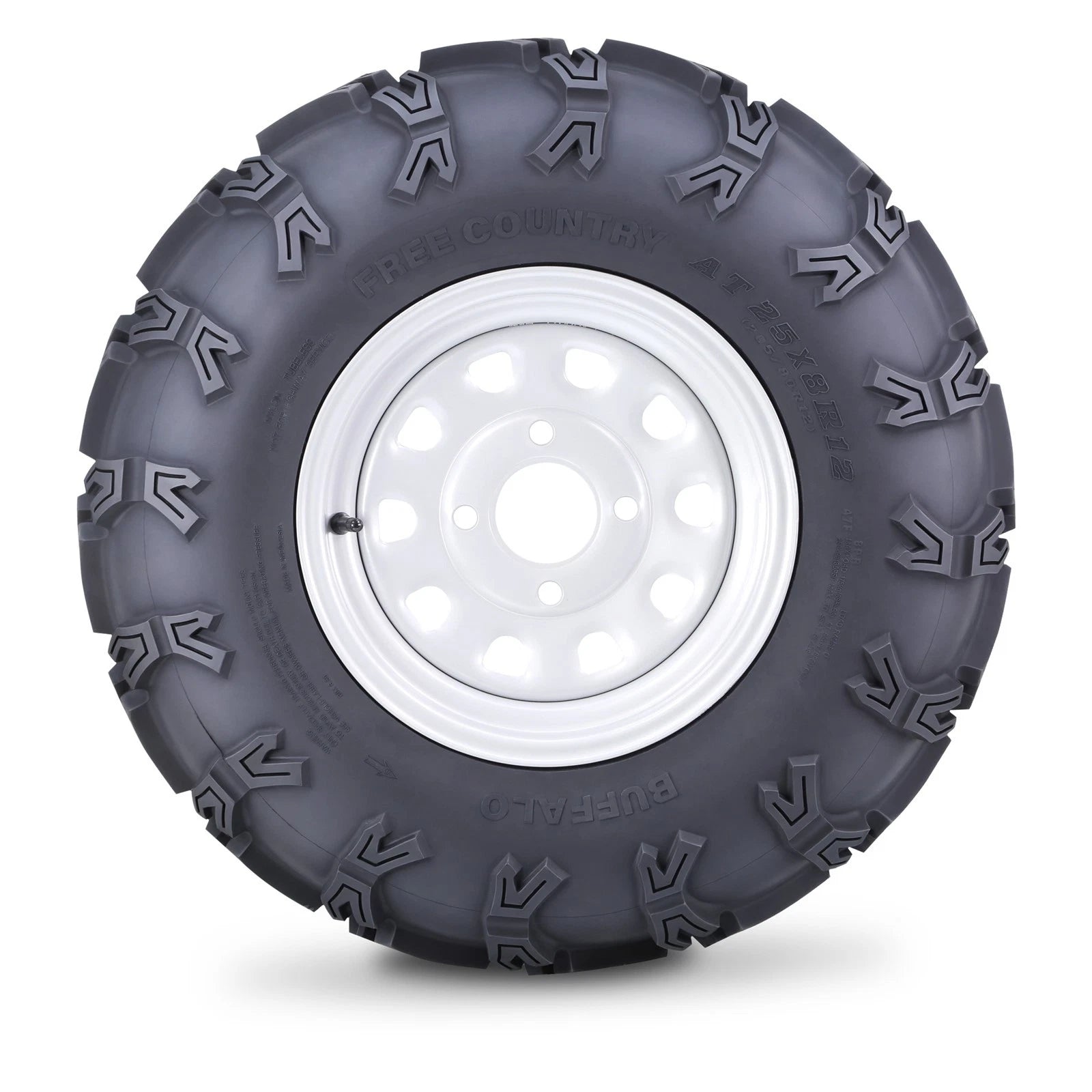 Set of 4 ATV Tires 25X8R12 8PR Radial Buffalo with 4x110 5+2 Silver Wheels