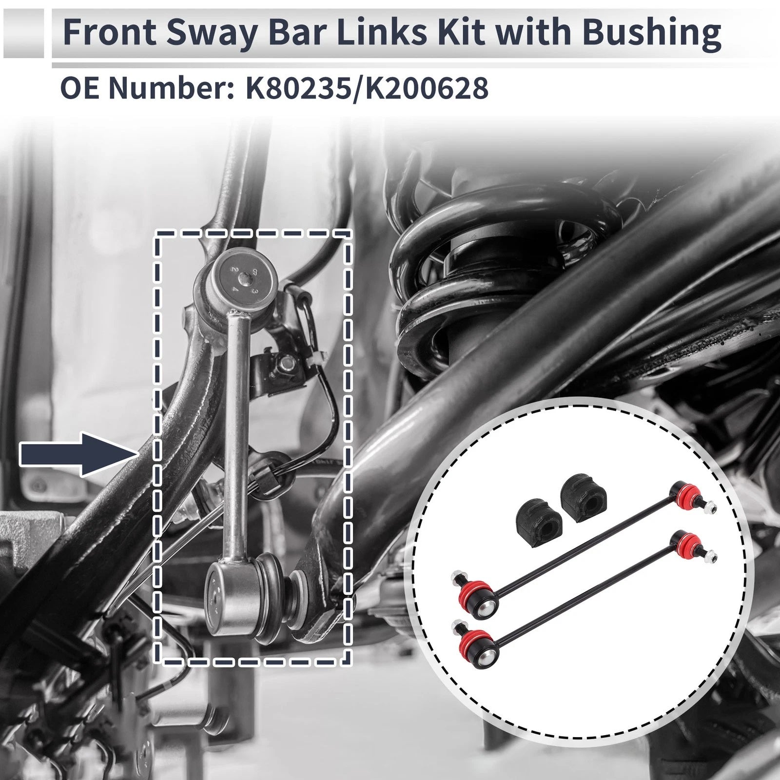 Set of 2 Front Stabilizer Bar Links with Bushings for Mazda 3 (2004–2009) No.K80235